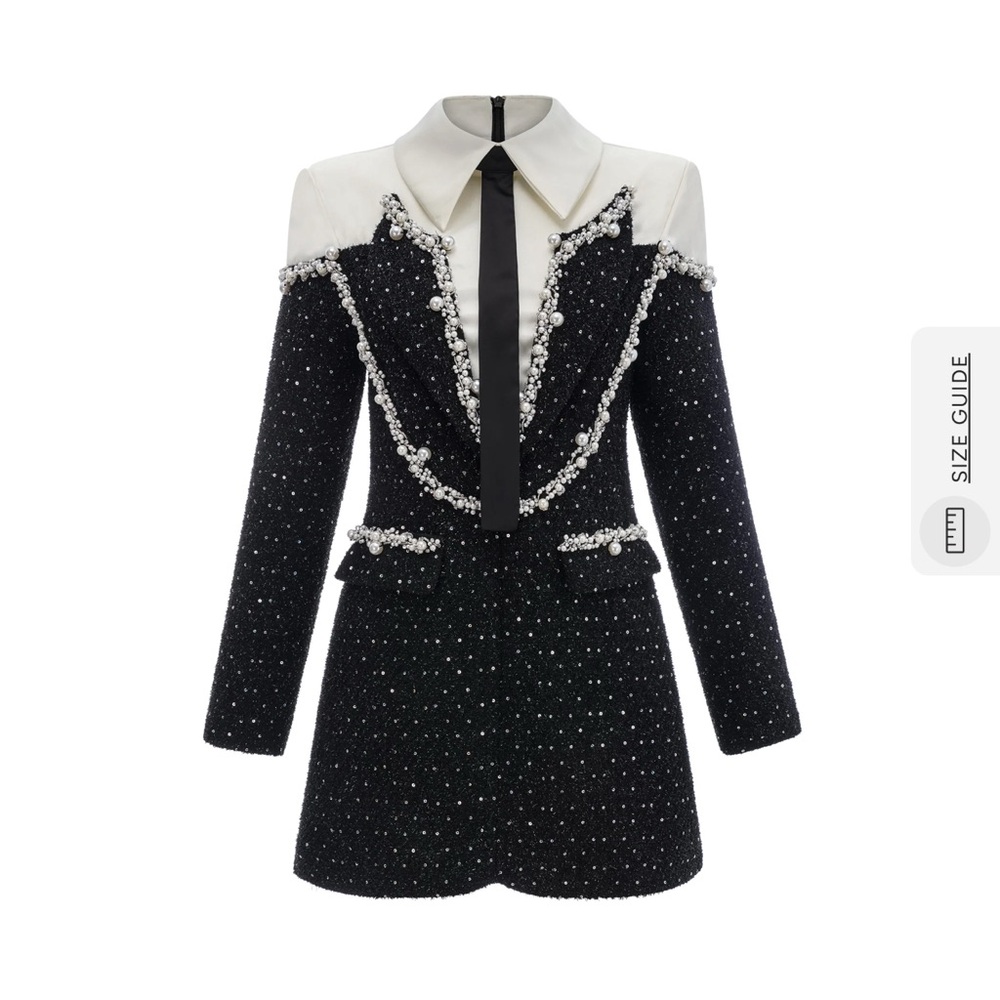 Éléonore faux-pearl tweed mini dress w pearls
